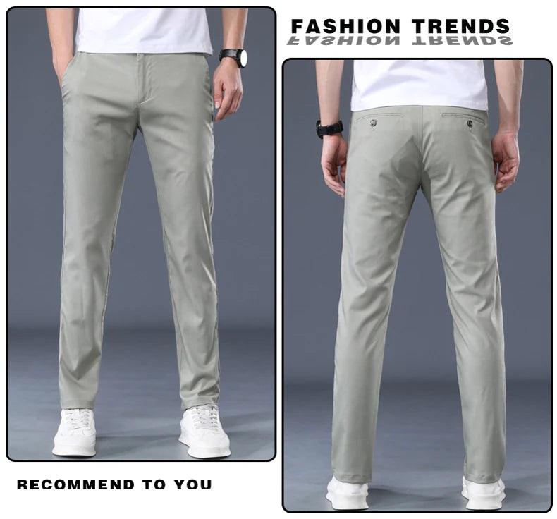 Summer Modal Fabric Men's Thin Casual Pants Classic Business Fashion Regular Fit Stretch Soft Trousers Male Brand Clothes