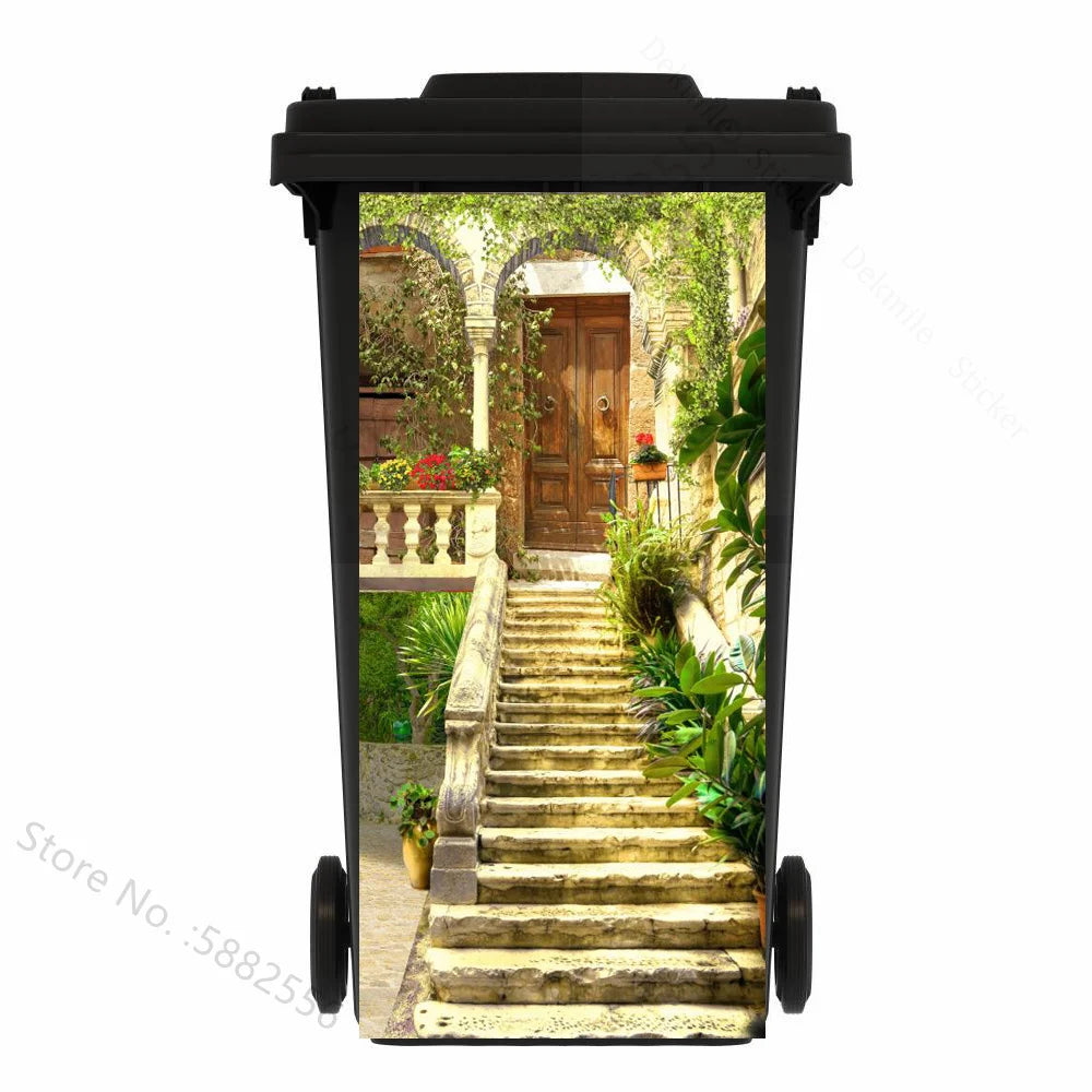Custom Size Self-adhesive PVC Trash Can Sticker Waterproof Wallpaper Garbage Bin Renovation Cover Decal Mural For Kitchen Decor