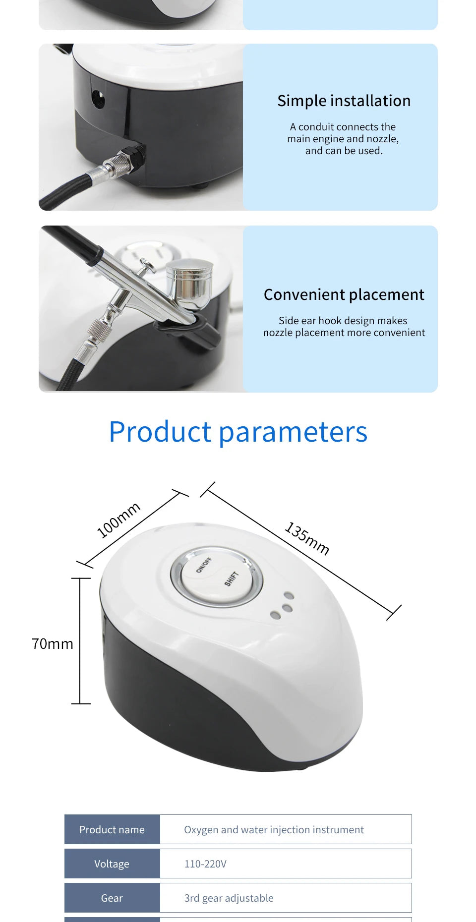 Facial Oxygen Therapy Steam Nail Art Airbrush Paint Nail Nano Sprayer Skin Cleaning Therapy Moisturizing Rejuvenation Compressor