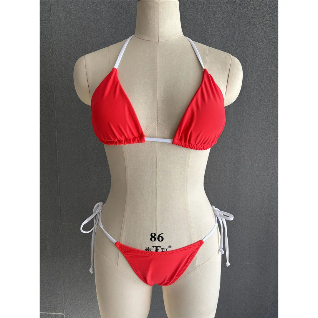 S - XL Sexy Halter Strappy High Cut Bikini Women Swimwear Female Swimsuit Two-pieces Bikini set Bather Bathing Suit Swim V6244