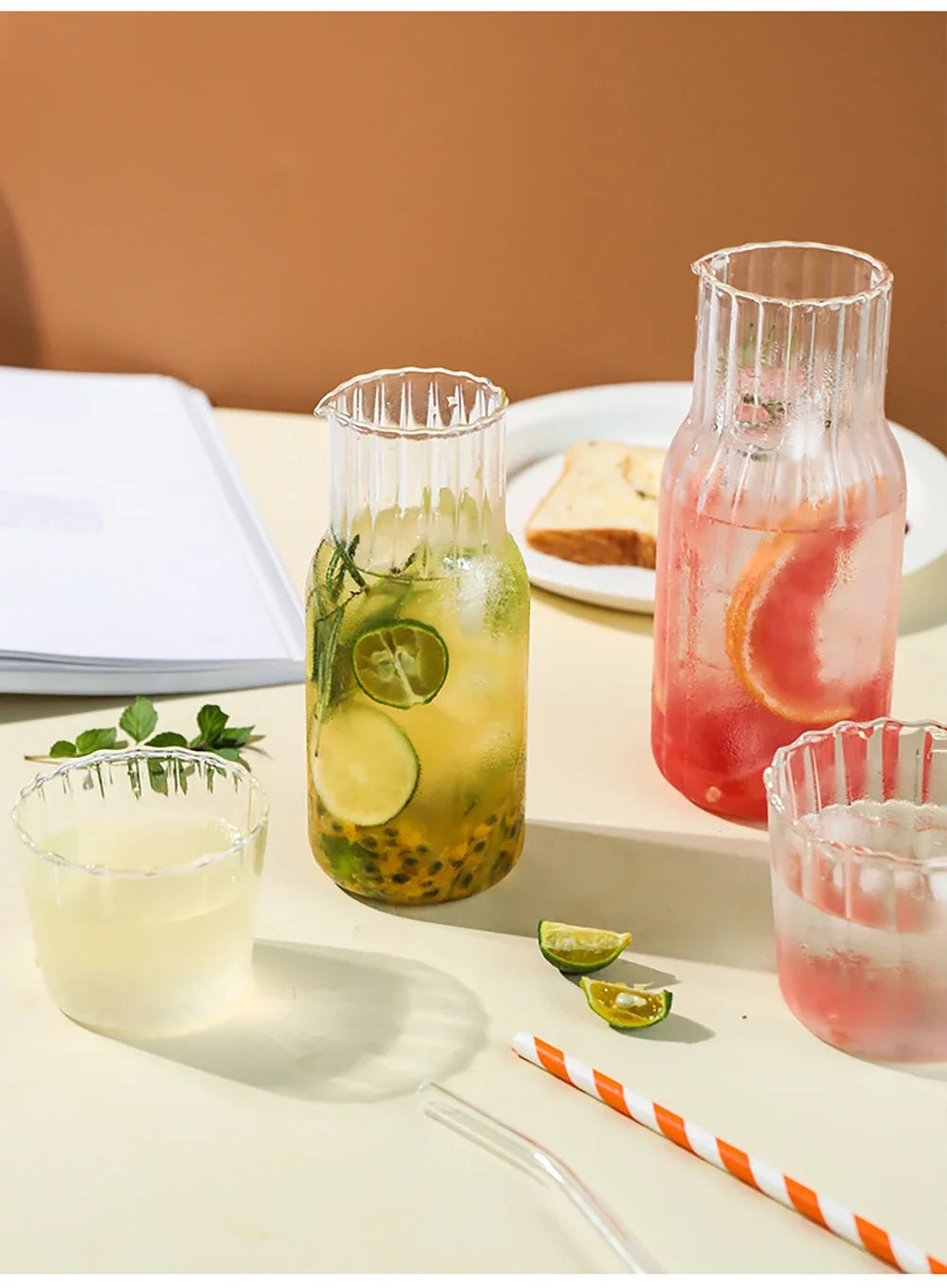 Transparent Water Carafe With Tumbler Cup Glass Water Bottle Sets Teacup Kitchen Pitcher Heat Resistant Milk Coffe Bottle Set