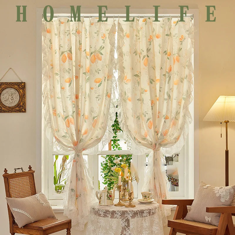 Floral Print Lace Sheer Curtain for Living Room Decoration Window Curtains for Kitchen Modern Tulle Voile Organza Curtains 레이스커튼