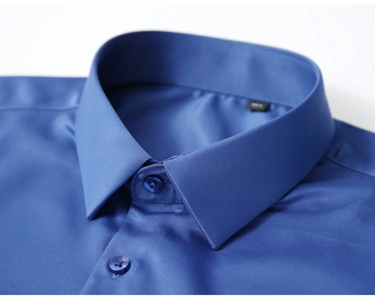 Men's Silk Touch Long Sleeve Non-iron Dress Shirt Without Pocket Stretchy Silky Regular Fit Wrinkle Free Business Casual Shirts