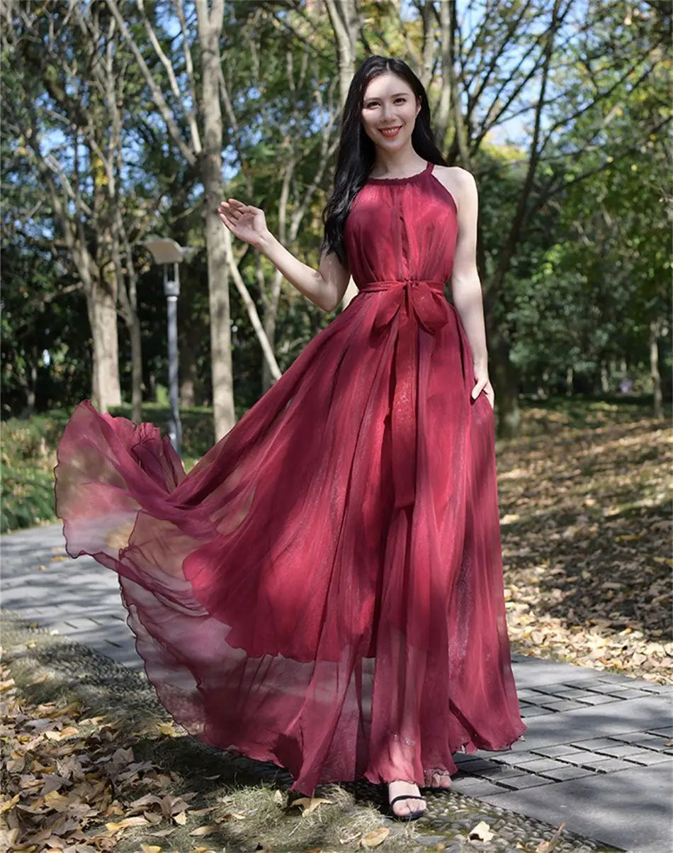 Travel Photo Desert Long Dress Women New Summer Chic Large Swing Chiffon Dress Slim Plus Size 4XL Seaside Holiday Beach Dresses