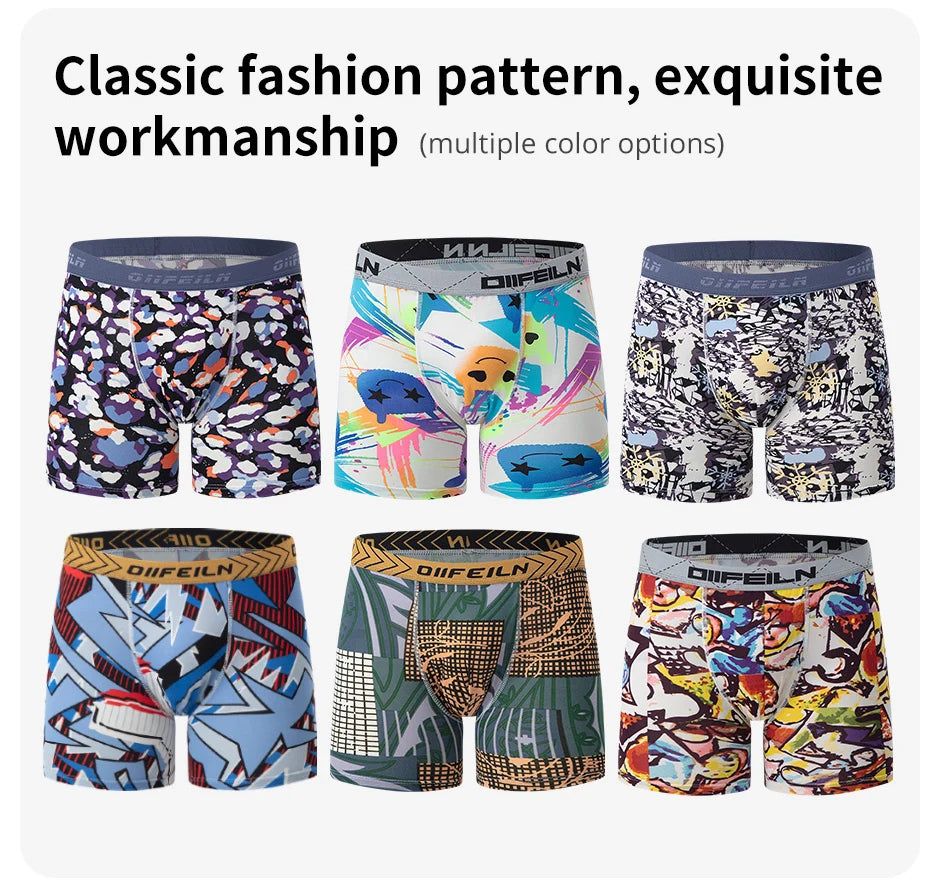 6 Pcs Parent-child Fashion Printed Underwear Men's Multi-size Long Boyshort Teenagers Comfortable And Versatile Elastic Waist S