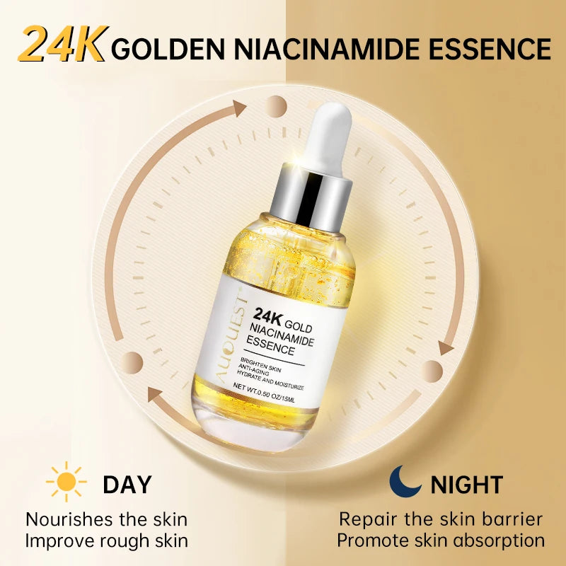 24k Gold Wrinkle Face Serum Pore Care Hyaluronic Acid Moisturizing Plumping Essence Aging Facial Serum Skin Care AuQuest