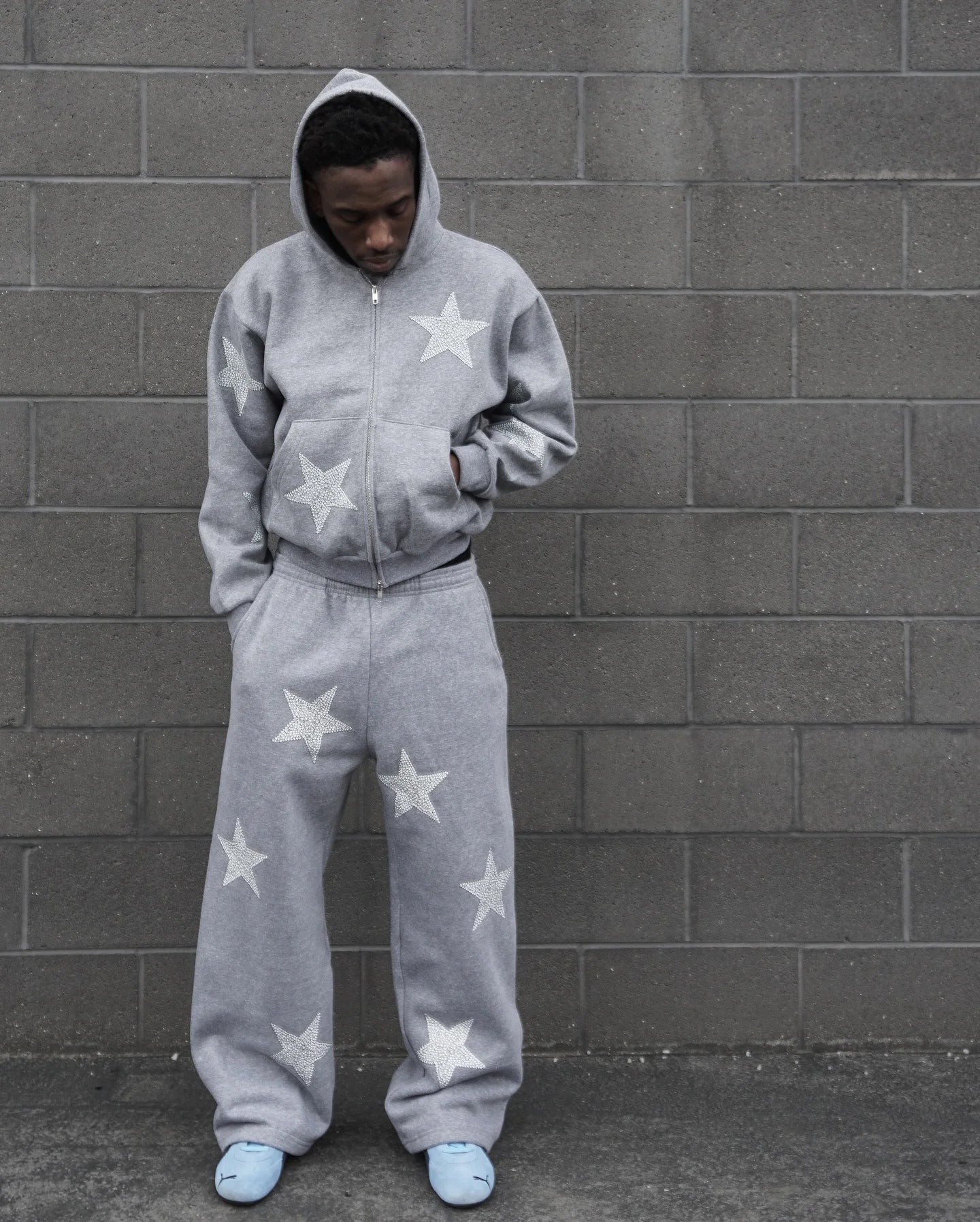 Y2k Harajuku Grey Loose Pants Zipper Hoodies Sweatshirt Tracksuit Men Casual Versatile Sweatpants Two Piece Set Men Clothes