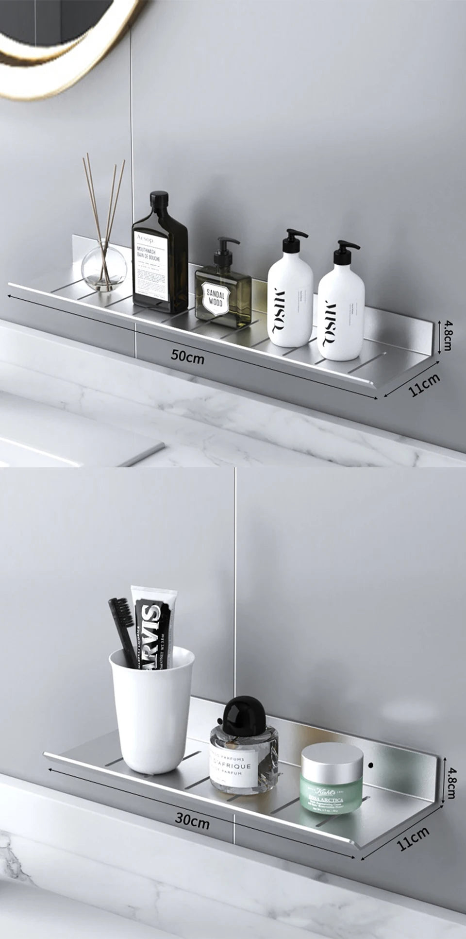 ULA Bathroom Storage Rack 30-50cm Modern Bathroom Shelves Black Silver Kitchen Wall Shelf Home Accessories