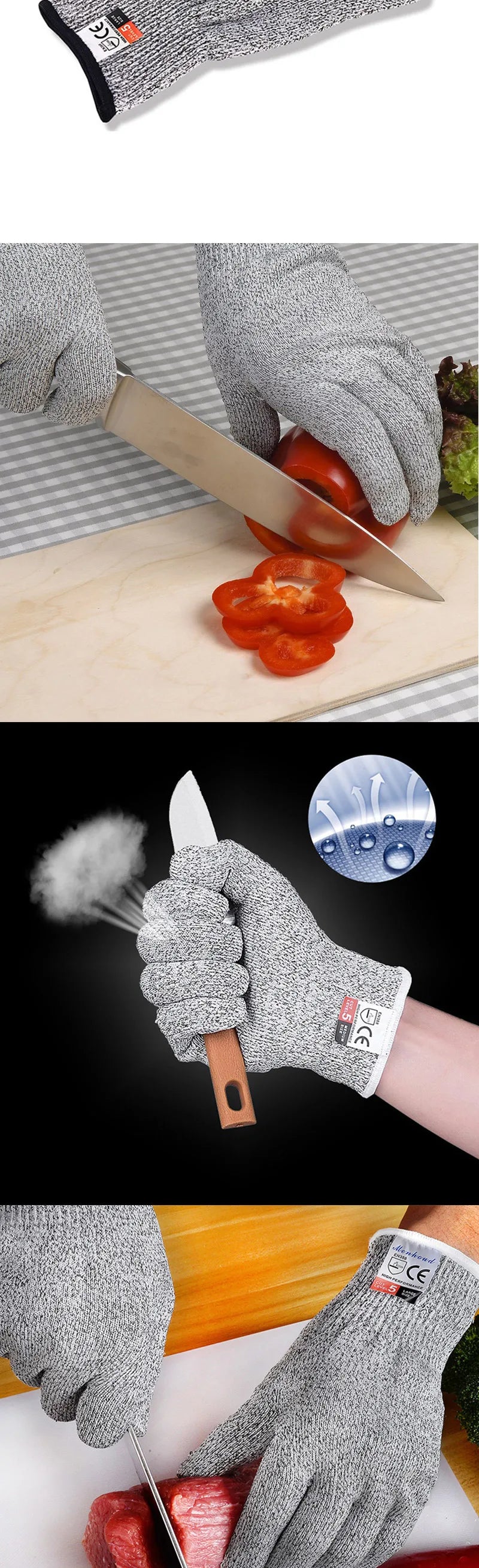 Grade 5 HPPE Anti-Cut Gloves Kitchen Gardening Anti-Cut Knitted Gloves Anti-Thorn Wear-Resistant Glass Building Cutting Gloves