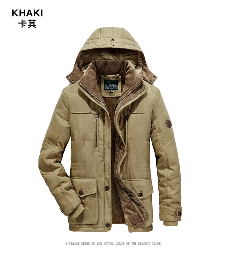 Thick Warm Coat Long Thick Fleece Hooded Waterproof Parkas Jacket Coat Winter New Men Outwear Fashion Pockets Parka Jackets mens