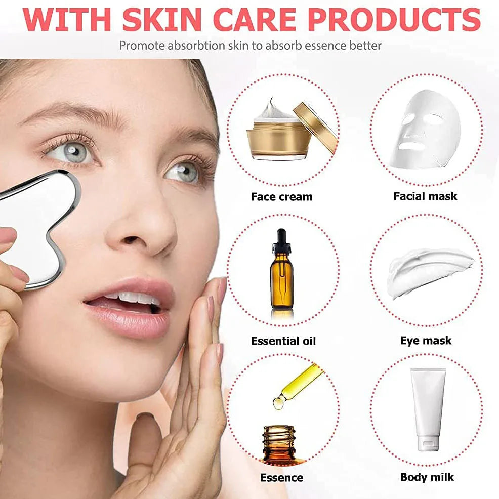 Ice Face Roller & Stainless Steel Gua Sha Tool Set, Facial Massager Ice Roller Skin Care Tool Beauty Set Lifting Contouring Tool
