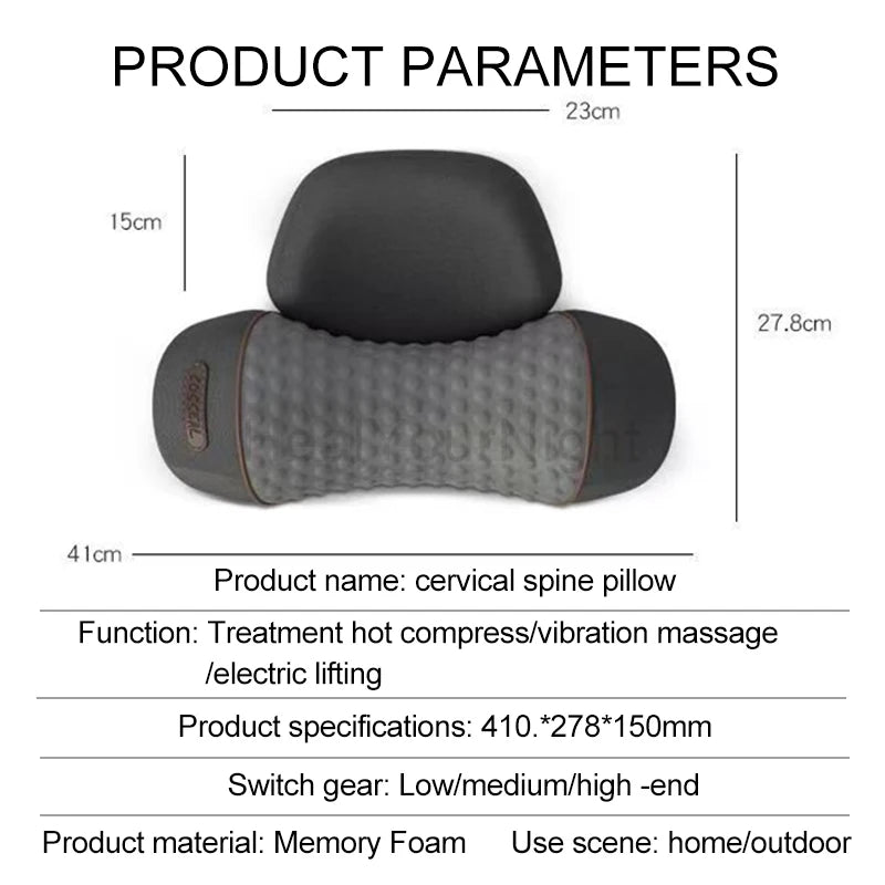 Electric Neck Massage Pillow Heating Vibration Neck Massager Back Cervical Traction Relax Sleeping Memory Foam Spine Support
