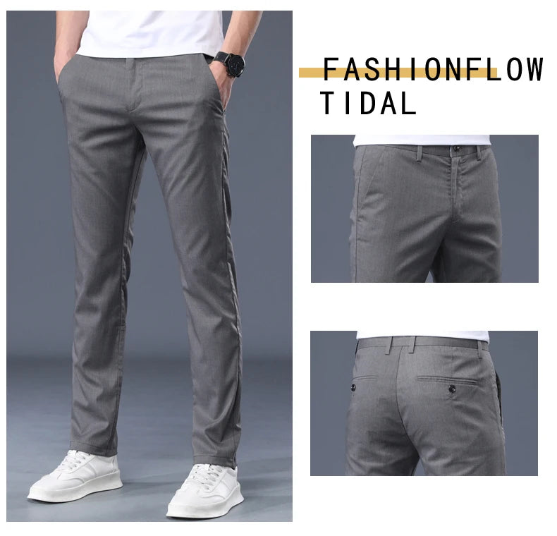 Summer Modal Fabric Men's Thin Casual Pants Classic Business Fashion Regular Fit Stretch Soft Trousers Male Brand Clothes