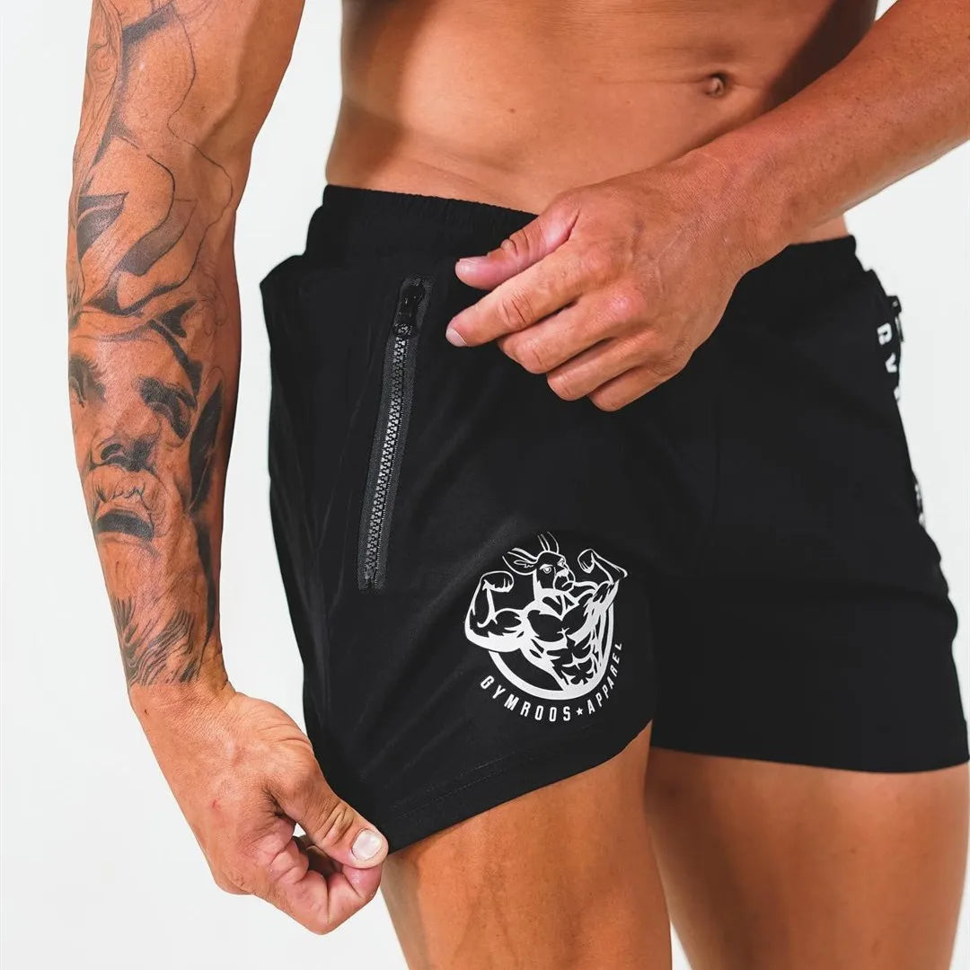 Sports Woven Quick Drying Three-Point Shorts Men's Fitness Tide Brand Slim Zipper Pocket Tide Brand Running Training Pants