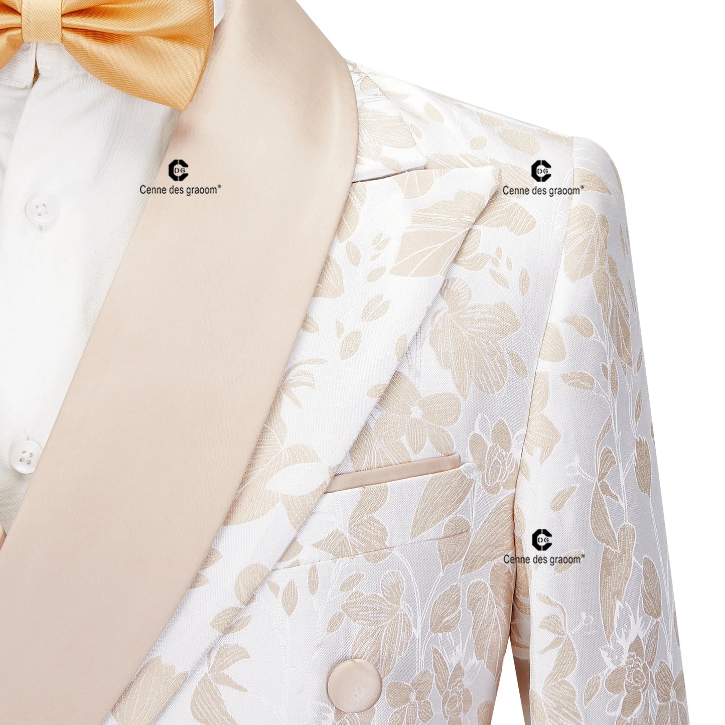 Cenne Des Graoom 2024 New Double-breasted Tuxedo Suits for Men Floral Paisley Jacquard Blazers Pants Wedding Party Wear Prom 