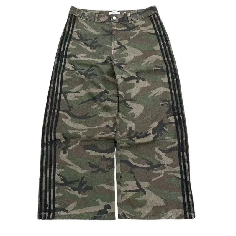 Y2K Harajuku Trendy Camouflage Fashionable Versatile Jeans Men American Street Hip-hop Casual Loose Straight Wideleg Pants Women