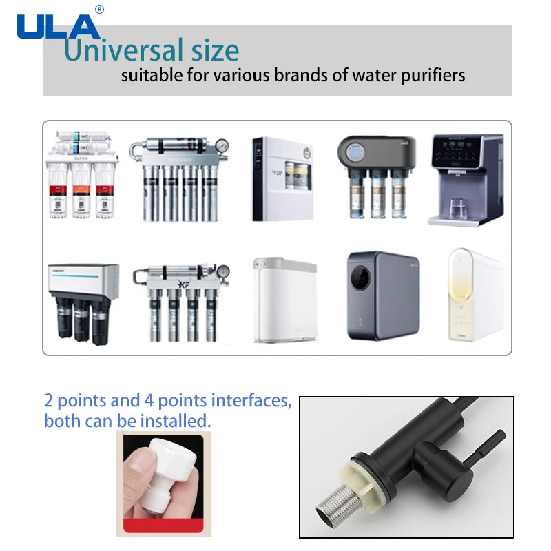 ULA 1/4"Kitchen Filtered Faucet Stainless Steel Direct Purifier Direct Drinking Tap Single Cold Water Sink Faucet Black/Brushed