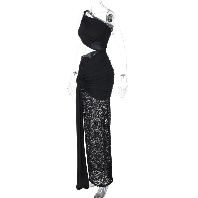 Trendix Sexy Lace Vacation Beach Dress Women 2025 Summer Hollow Out Sleeveless Maxi Dresses Off Shoulder Elegant Slim Long Dress