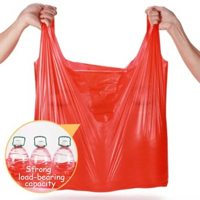 50Pcs/Lot Plastic Bag With Handle Red Thicken Vest Bags Supermarket Grocery Shop Gift Shopping Bag Home Kitchen Supplies