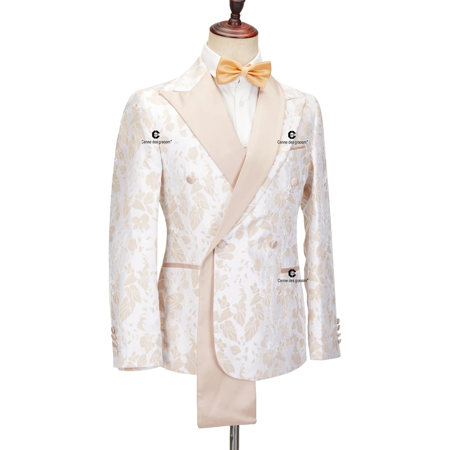 Cenne Des Graoom 2024 New Double-breasted Tuxedo Suits for Men Floral Paisley Jacquard Blazers Pants Wedding Party Wear Prom 