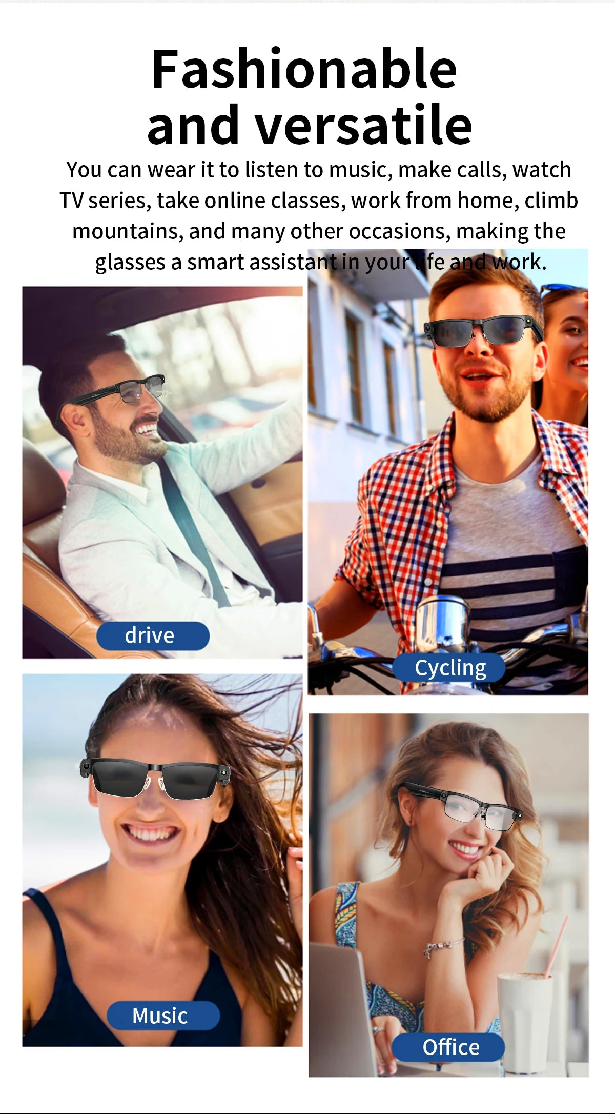 Smart AI Glasses With 8MP HD Camera Chat GPT Touch Sport Sunglasses Bluetooth Call Video Music Player Object Recognition
