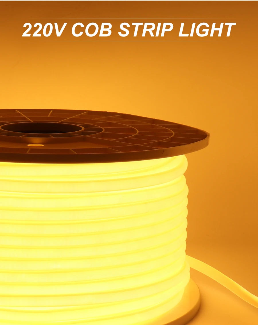 1M-50M 220V COB LED Strip Light 220V Dimmable High Bright LED Strip Waterproof Tape LED For Garden Kitchen Outdoor Strip Light