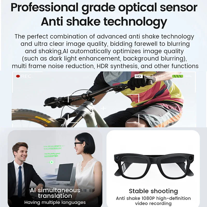 New Al Smart Glasses 800W HD Camera Anti Shake 1080P High-Definition Video Recording Touch Al Voice Wireless Call Smart Glasses