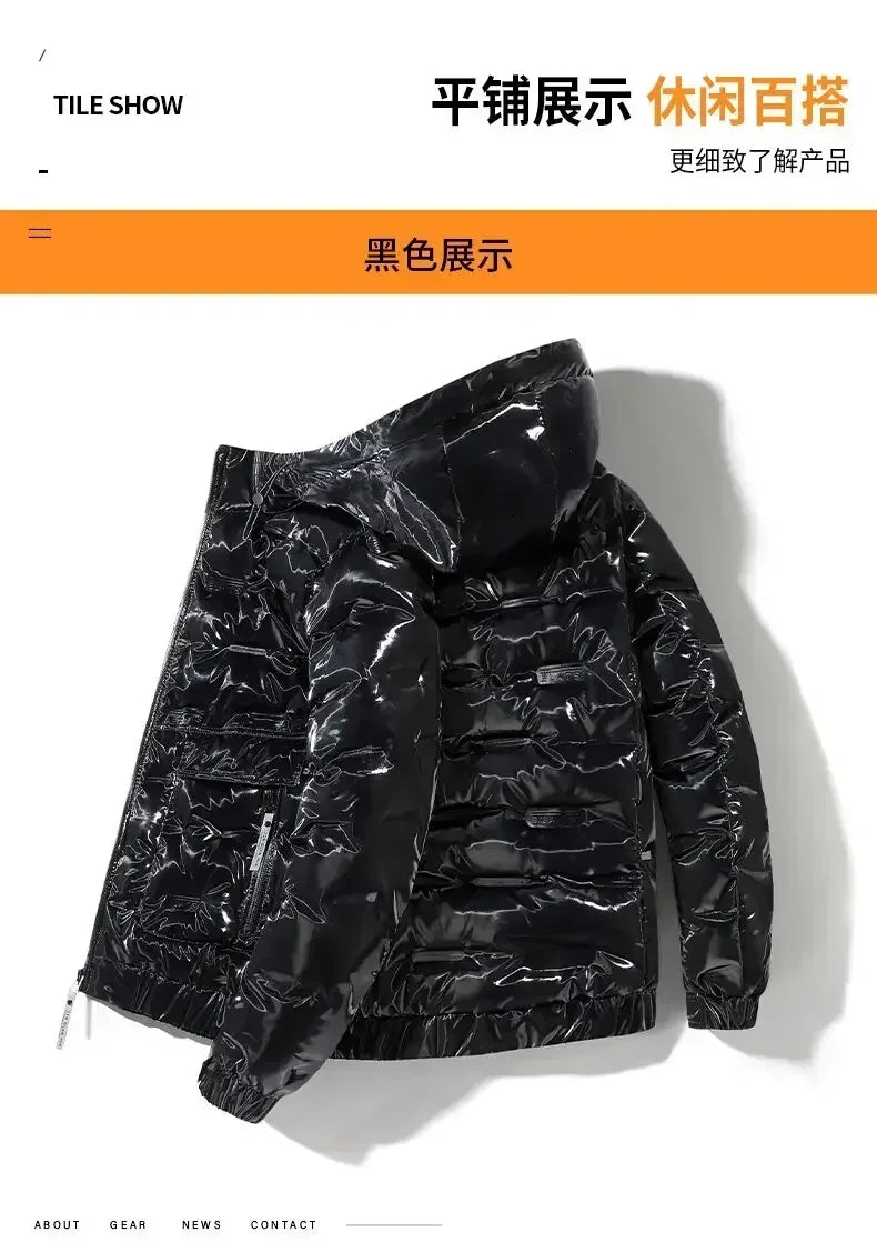 Thermal Coats Mens Thick Warm Glossy Shiny Jackets Brand Outwear Men's Clothing Winter Men's Hooded Parkas Windbreaker Fashion