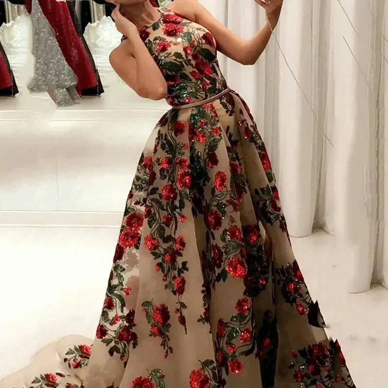 Party Sequin Long Dress Women Summer High Waist Princess Vintage Dresses Elegant O-Neck Sleeveless Club Maxi Prom Maxi Vestidos