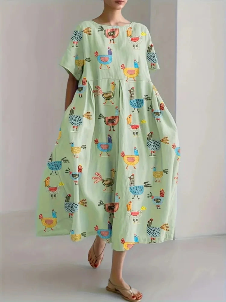 Cute Cat 3D Printed Round Neck Elegant Knee-length Dress Outdoor Holiday Casual Women's Long Dress Elegant Women's Long Dress