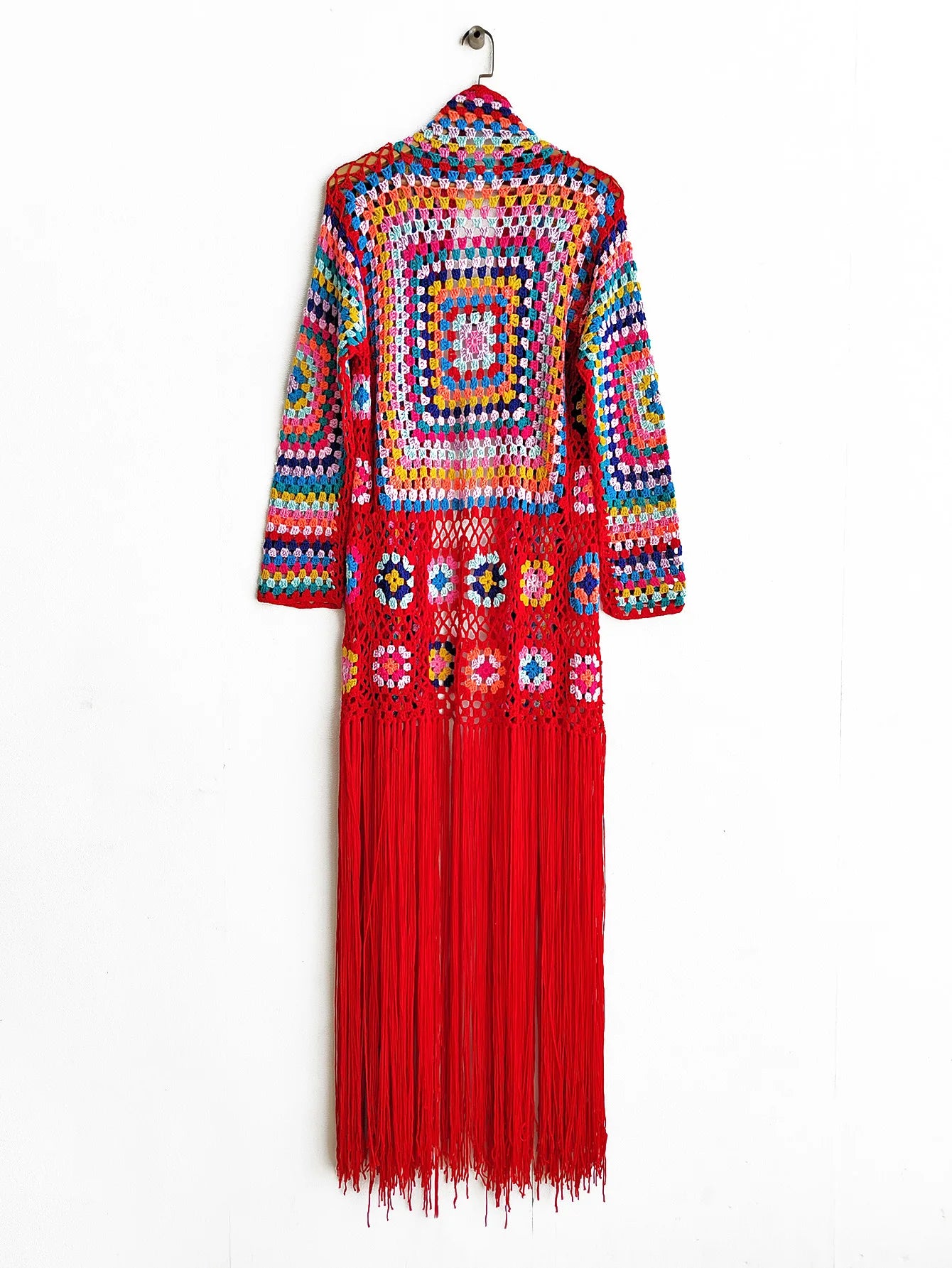 Crochet Knitted Women Cardigan Cover Ups Tassel Plaid Long Coat Bohemian 2023 Summer Beach Bikini Covers Sexy Hook Vestidos