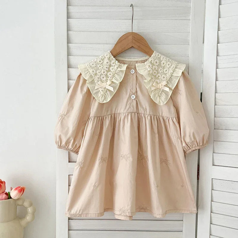 1-6Y Baby Girl Clothing Lace Autumn Casual Dresses Children Fashion Embroidery Sweet Princess Dress Long Sleeve Kids Party Dress