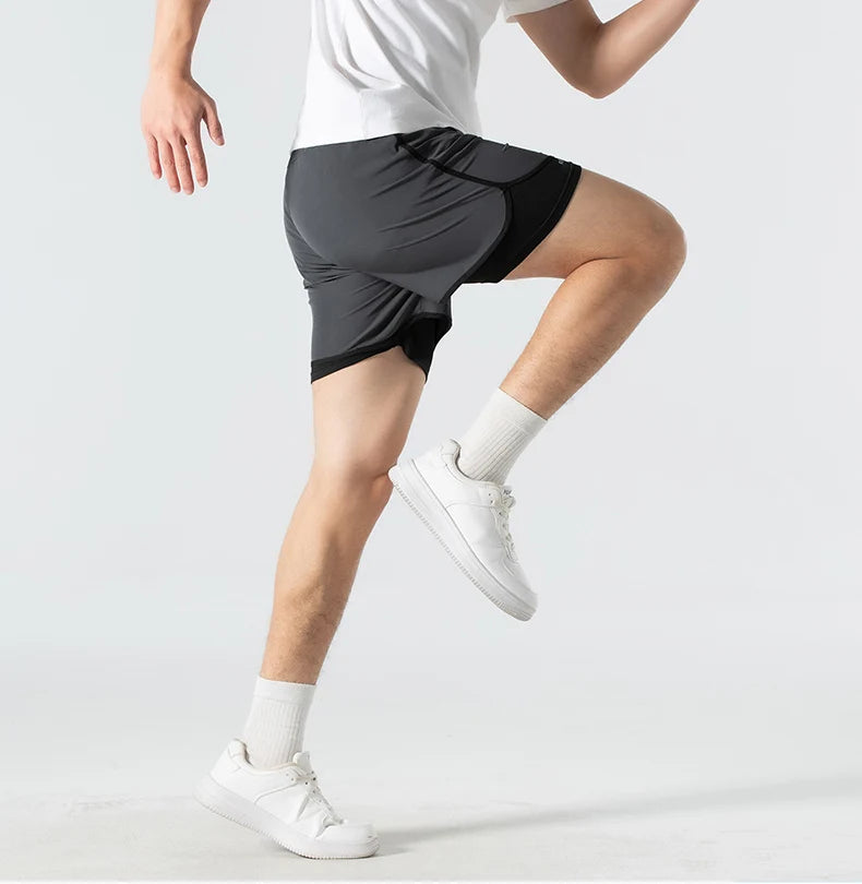 Unisex 2-in-1 Running Shorts Men's Summer New Quick Drying Breathable Active Training Exercise Jogging Cycling Loose-Fit Shorts