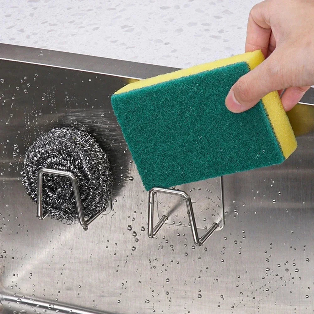 Kitchen Sponges Holder Stainless Steel Sink Shelf Adhesive Holders Drain Drying Rack Wall Hooks Accessories Storage Organizer