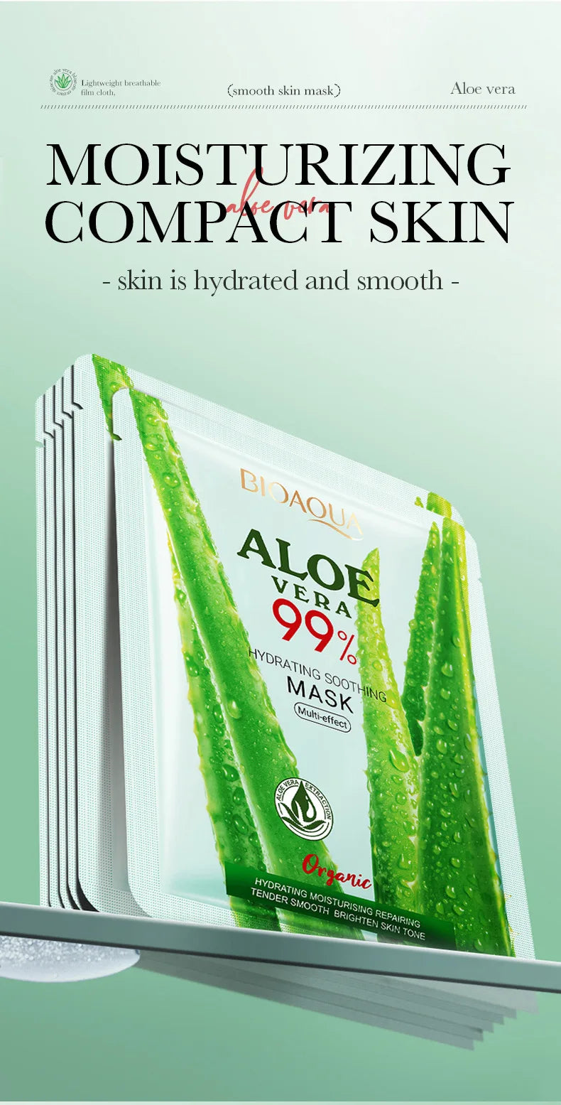 5/10pcs BIOAQUA Aloe Vera Moisturizing Facial Masks for Face Skin Soothing Brightening Firming Hydrating Facial Masks Skin Care