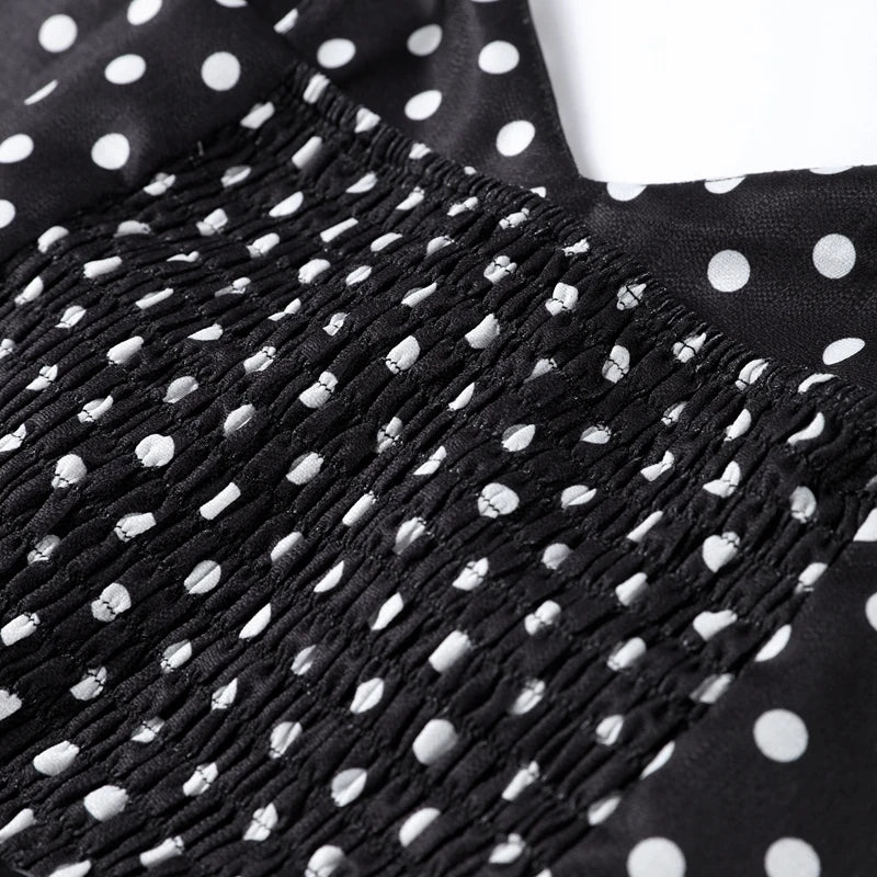 Dot Print Strapless Long Dress Women Retro V-neck Sleeveless Backless High Waist Dresses Female 2025 Spring New Lady Party Robes