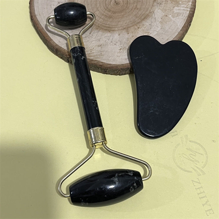 Natural Jade Double Head Roller Health Beauty Treatment Device Scraping Board Set Xiuyan Face Massager To Lift Remove Wrinkles