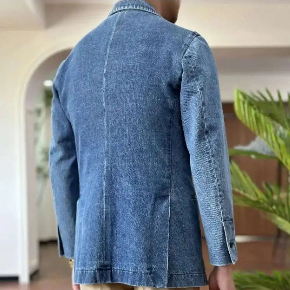 Autumn Denim Jacket Men Blazer Masculino Italian Style Double Breasted Blazer Men Lapel Collar Casual Business Blazer Hombre