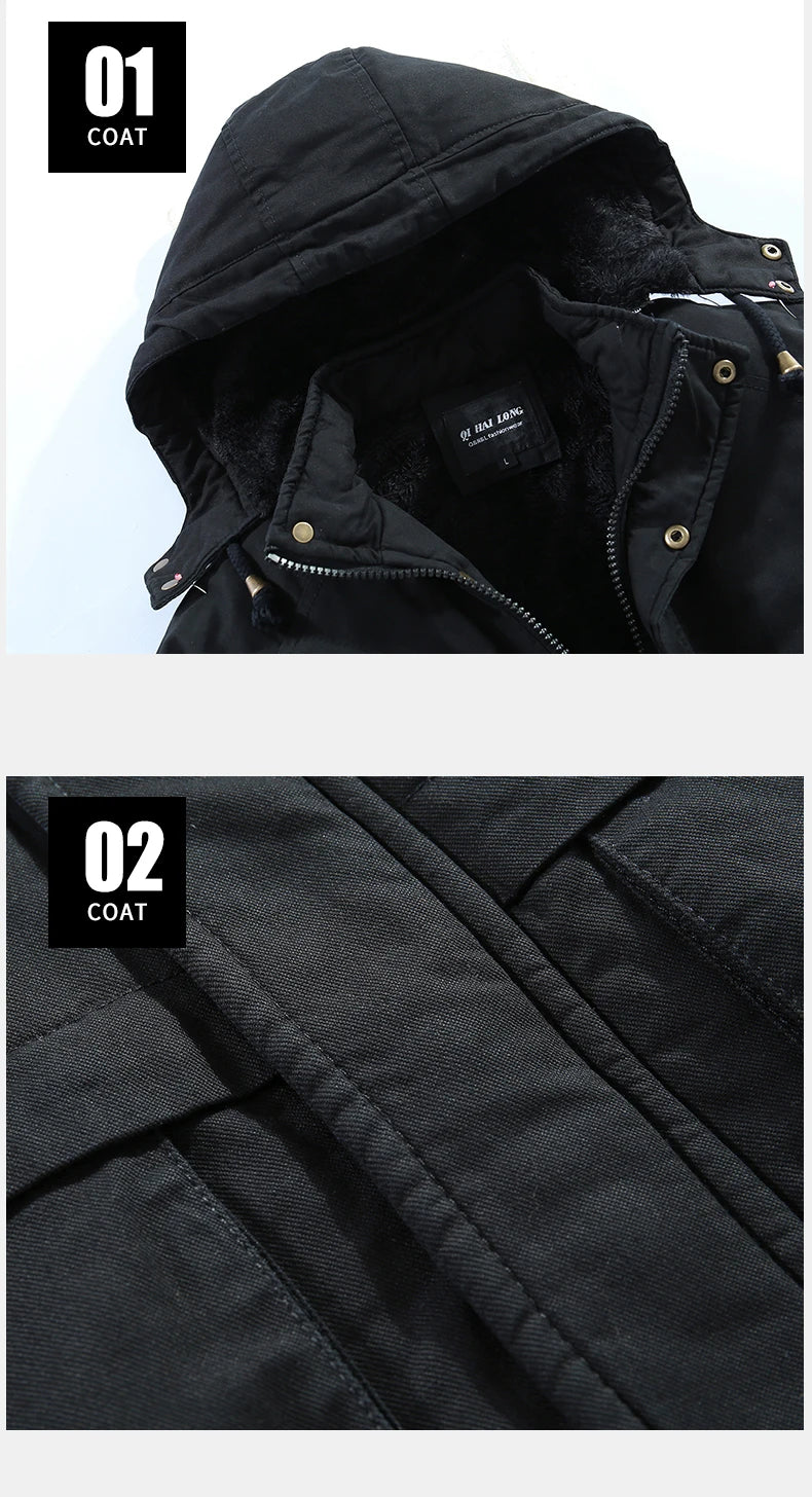 Men Winter Cotton Thick Warm Parkas 2024 New Hot Waterproof Fleece Jacket Coat Men Brand Outwear Fashion Hooded Casual Parka Men