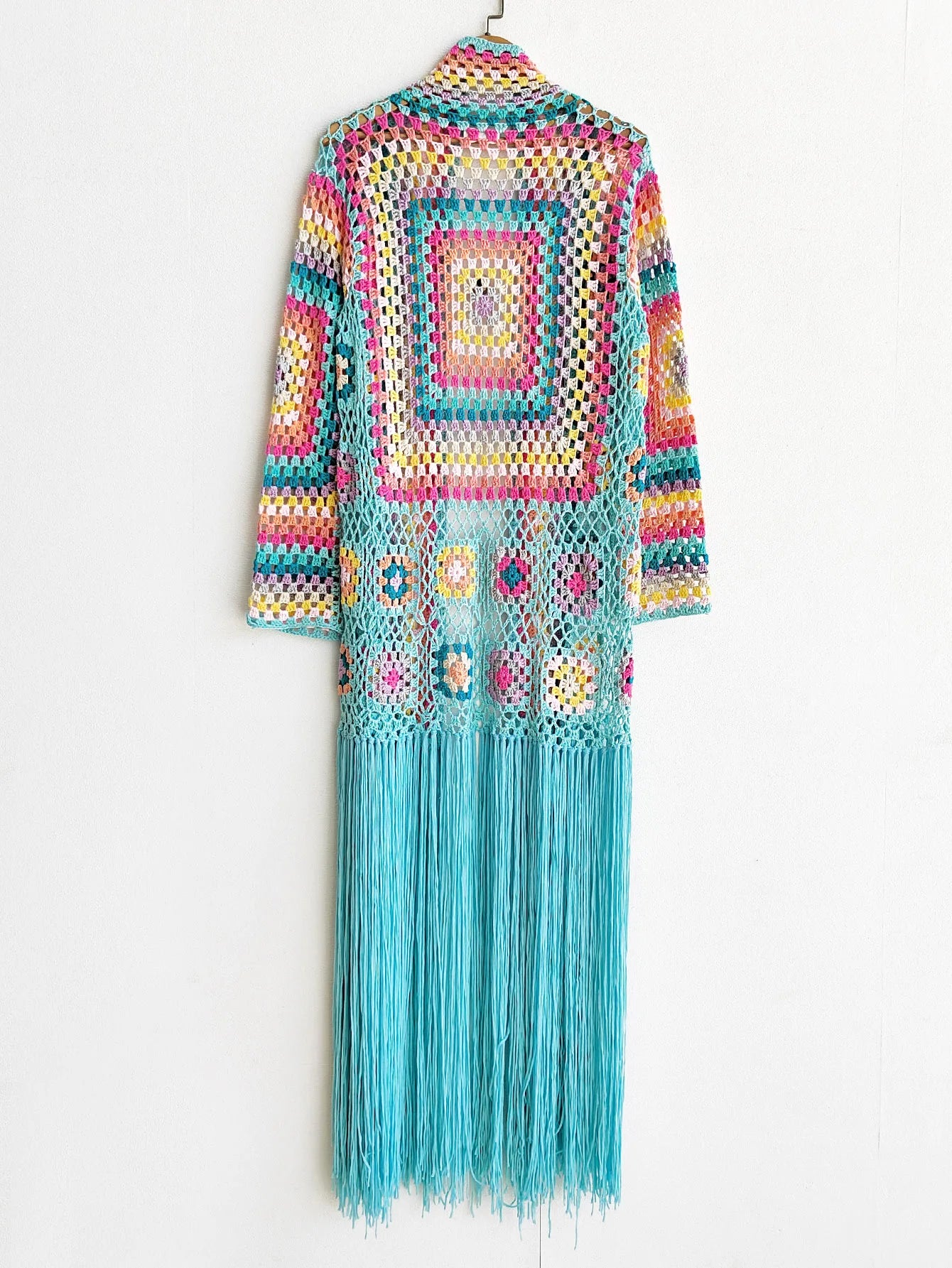 Crochet Knitted Women Cardigan Cover Ups Tassel Plaid Long Coat Bohemian 2023 Summer Beach Bikini Covers Sexy Hook Vestidos