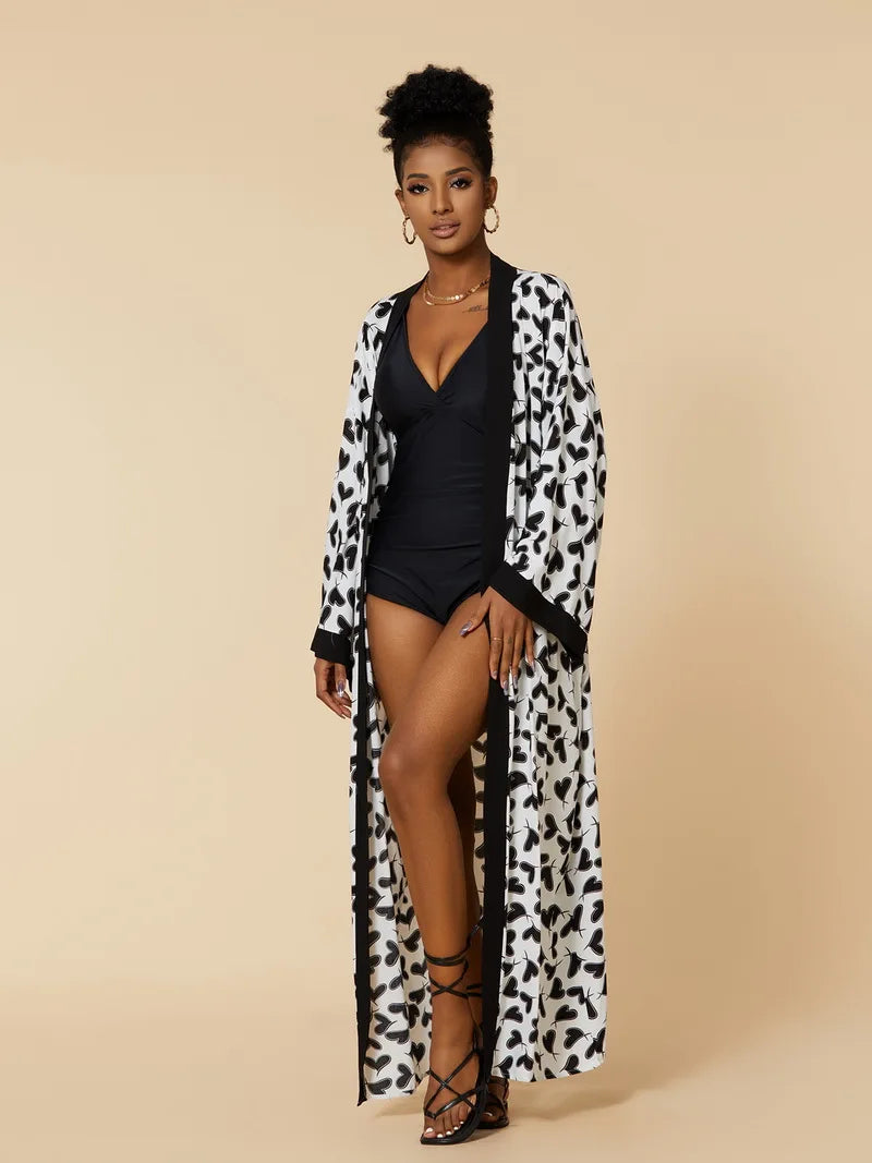 Para Praia Kimono Beach Robe Swimsuit Cover Ups Beachwear Long Flared Sleeve Dress Sarong Women Loose Cardigan Bikini Covers