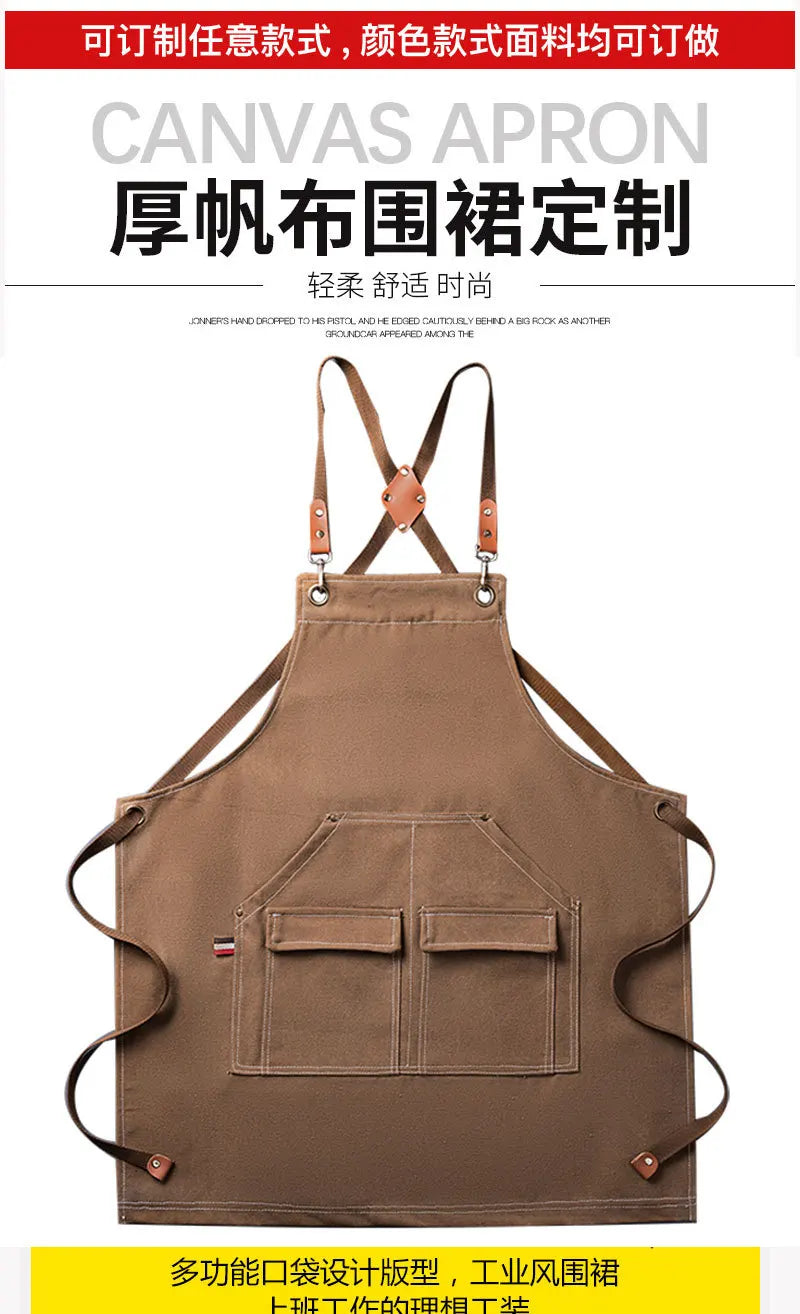 Thickened Canvas Apron Wholesale Cross-border Kitchen Garden Tools Apron Gardening Outdoor Storage Work Apron
