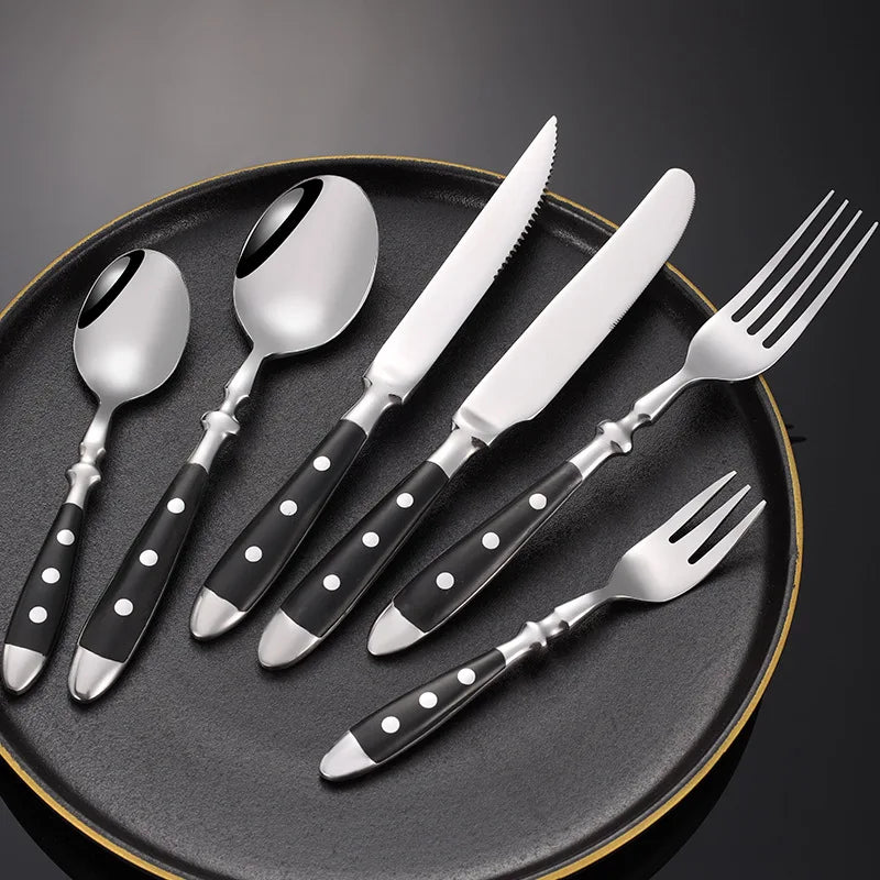 Western Stainless Steel Cutlery Set Creative Retro Steak Knife Dining Fork Spoon Dinnerware Set Rivets Handle Kitchen Tableware