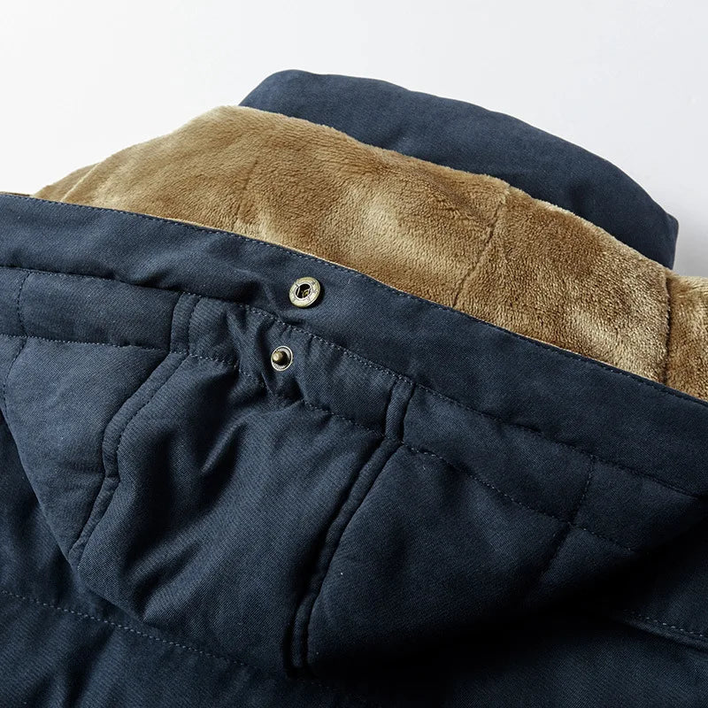 Thick Warm Coat Long Thick Fleece Hooded Waterproof Parkas Jacket Coat Winter New Men Outwear Fashion Pockets Parka Jackets mens