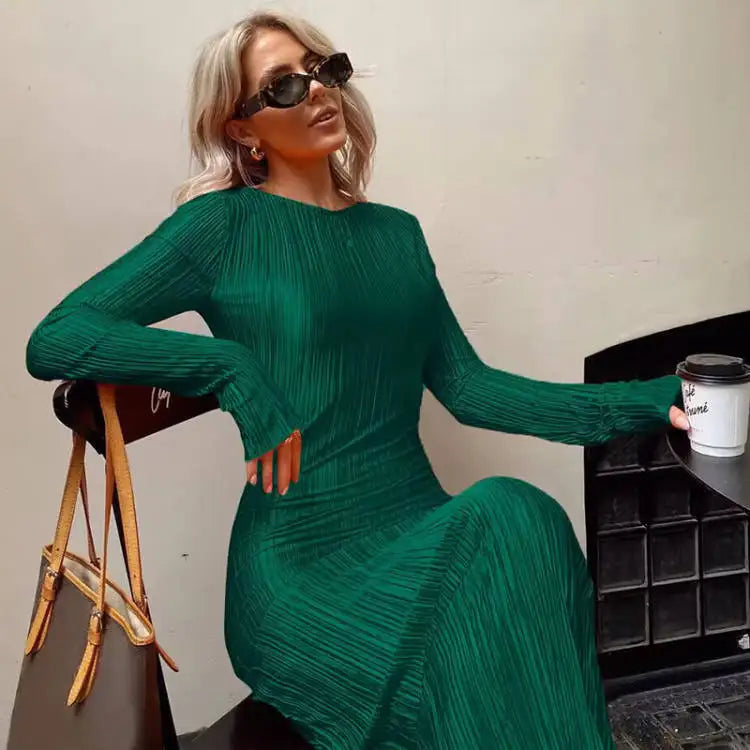 Dulzura Women 2024 Autumn Winter Fashion Long Sleeve Streetwear Bodycon Black Long Dress Wholesale Items For Business