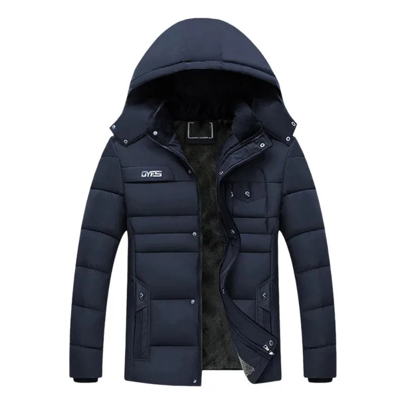 Winter Trendy Cold Proof Hood Jacket Outwear Washable Men Thermal Coat Solid Color for Outdoor Windproof Casual Male Outerwear