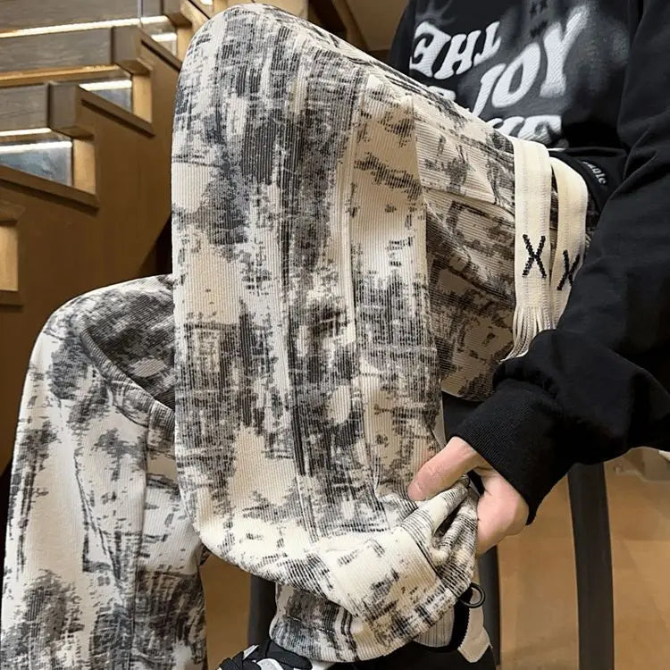 2025 New Chinese-style Spring and Summer American High Street Casual Men Tie-Dye Loose Straight Pants