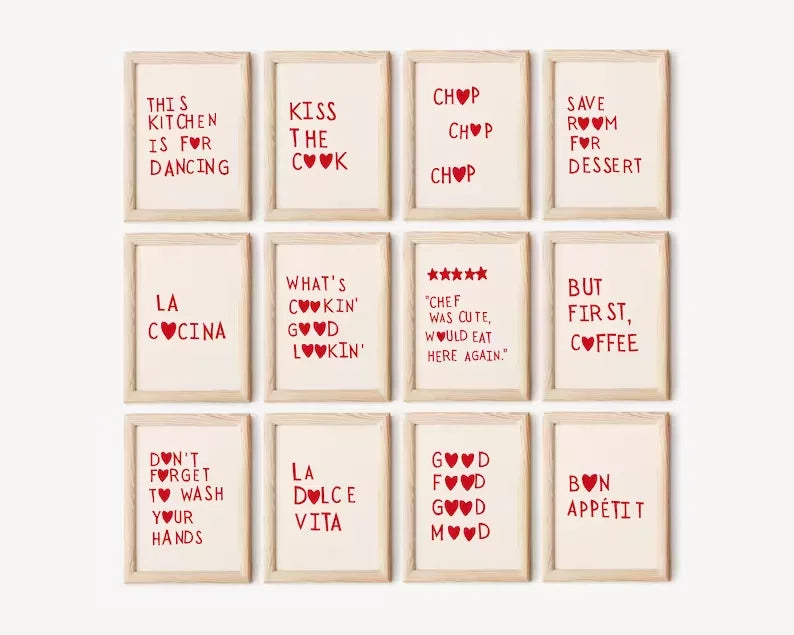 Aesthetic Kitchen Alphabet Wall Art Red Love Phrase Cute Cooking Poster New Wave Simple Canvas Painting Home Kitchen Decoration