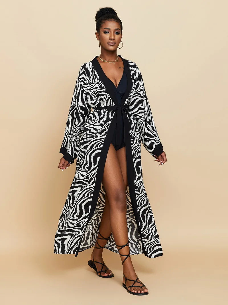 Para Praia Kimono Beach Robe Swimsuit Cover Ups Beachwear Long Flared Sleeve Dress Sarong Women Loose Cardigan Bikini Covers