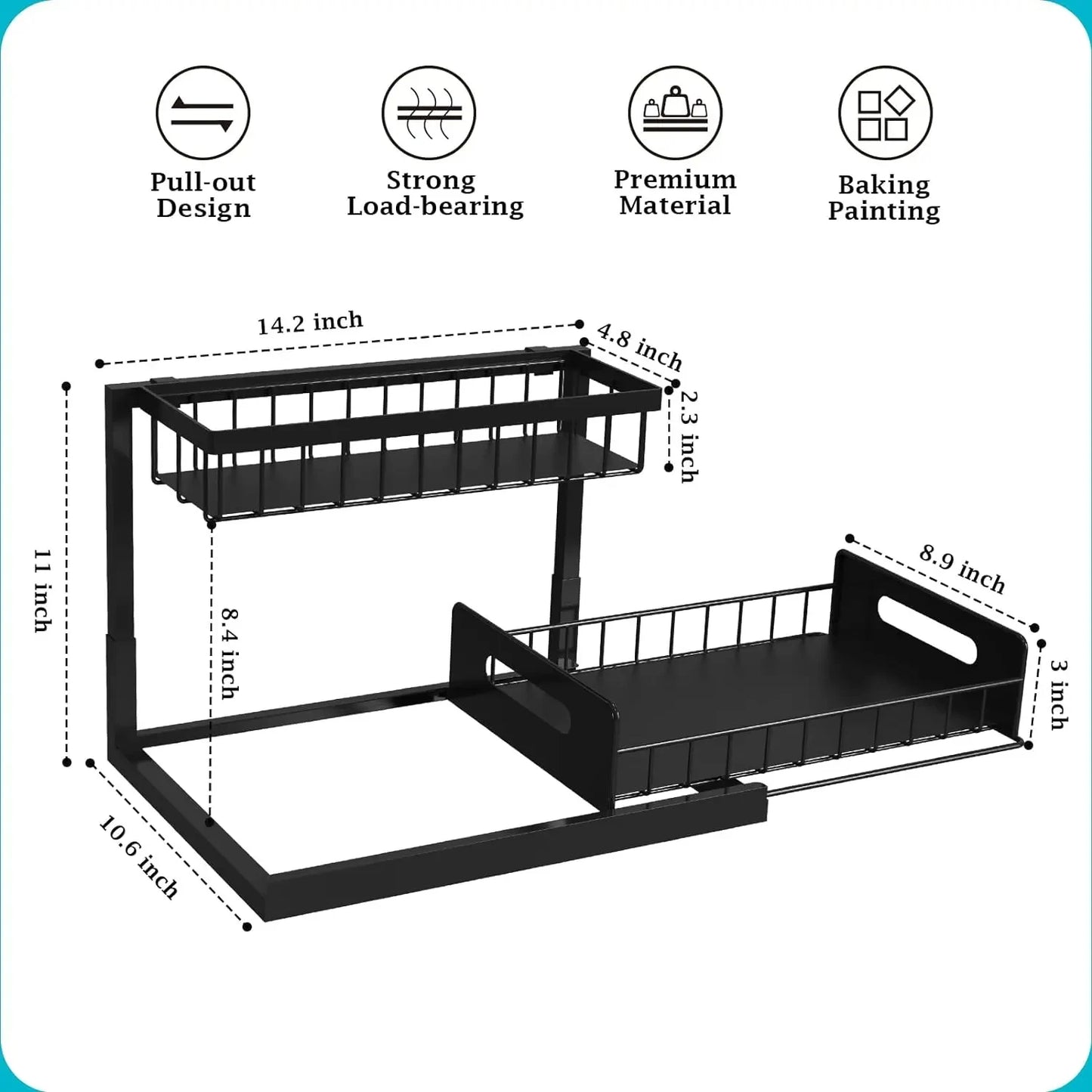 Under Sink Organizer 2 Tier Slide Out Sink Rack Multi-purpose Storage Shelves Cabinet Under Sink Storage Kitchen Organizer